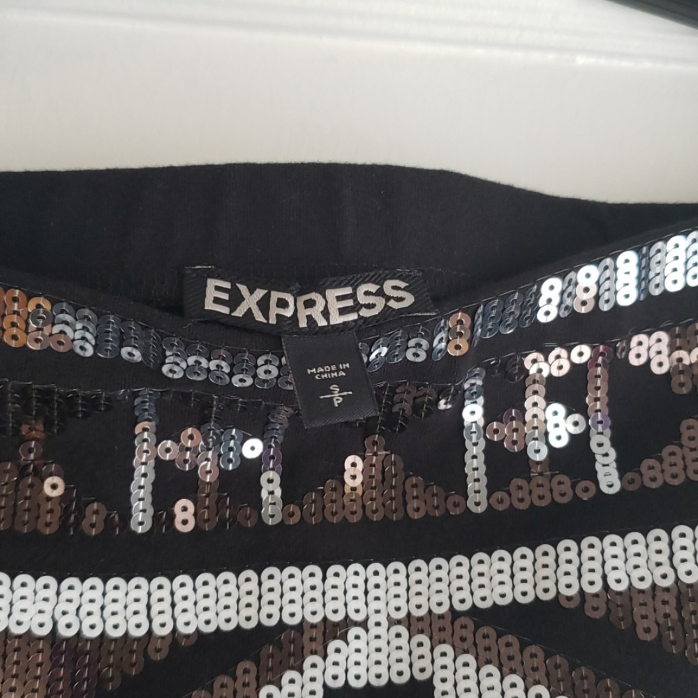 Express Silver Black White Sequin Mini Skirt S - image 2